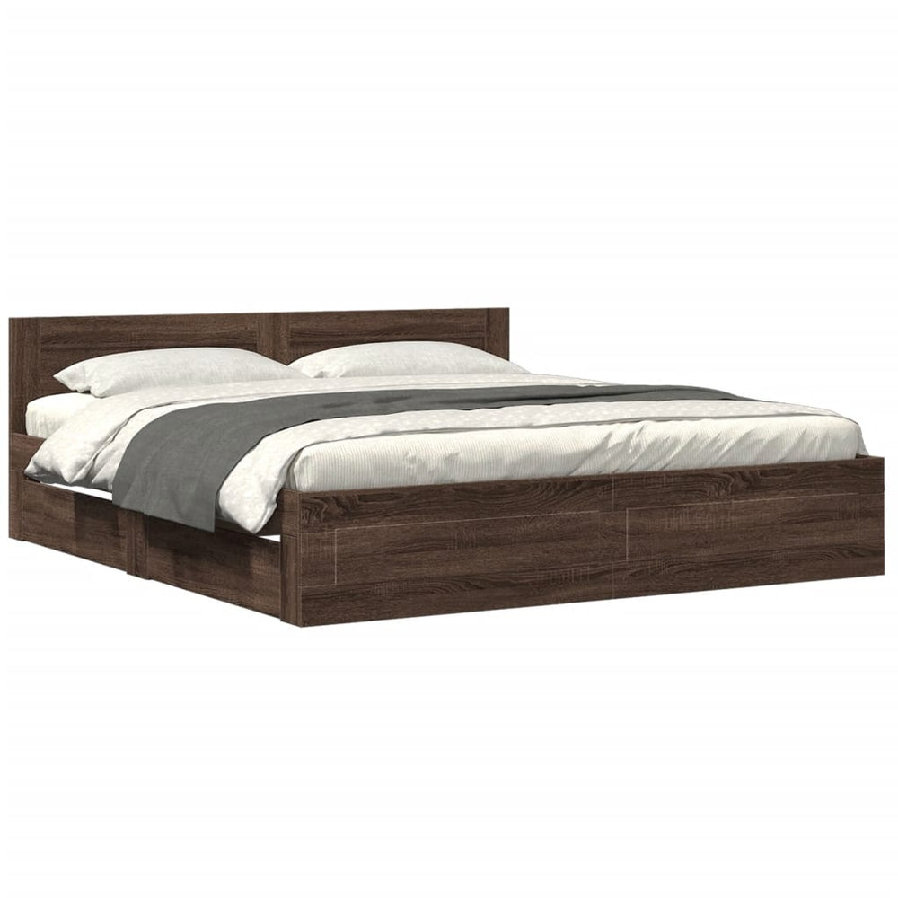 vidaXL Bed Frame with Headboard Brown Oak Effect 180x200 cm