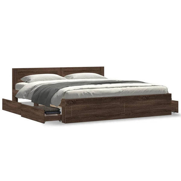 vidaXL Bed Frame with Headboard Brown Oak Effect 180x200 cm