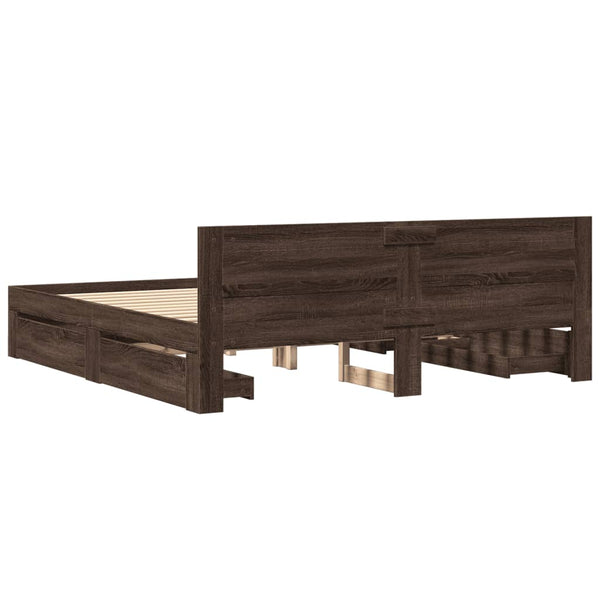 vidaXL Bed Frame with Headboard Brown Oak Effect 180x200 cm