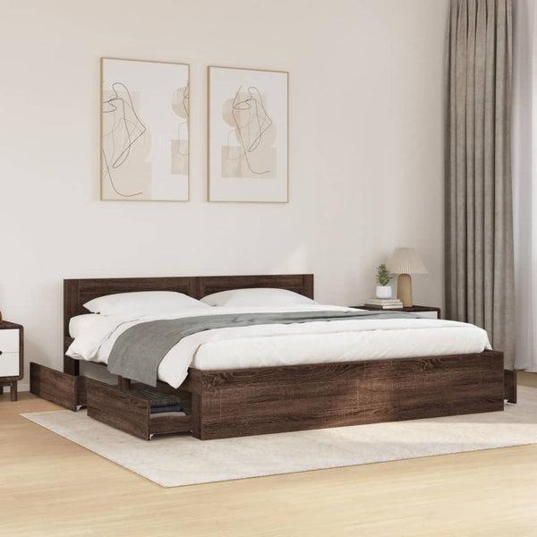 vidaXL Bed Frame with Headboard Brown Oak Effect 180x200 cm