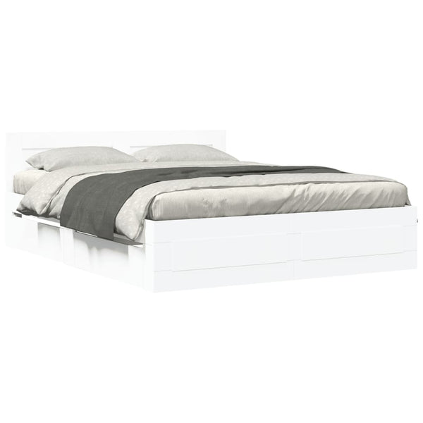 vidaXL Bed Frame with Headboard, Mattress Not Included, White 160x200 cm