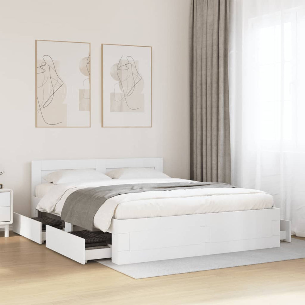 vidaXL Bed Frame with Headboard, Mattress Not Included, White 160x200 cm