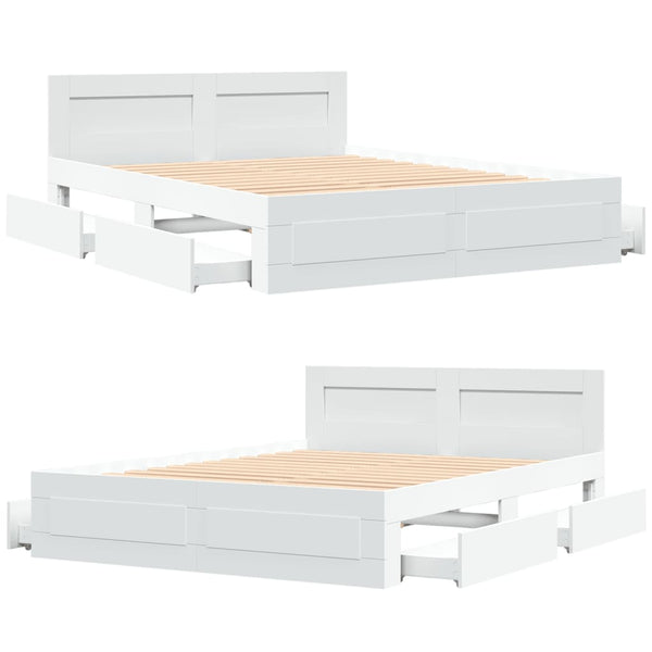 vidaXL Bed Frame with Headboard, without Mattress, White, 150x200 cm