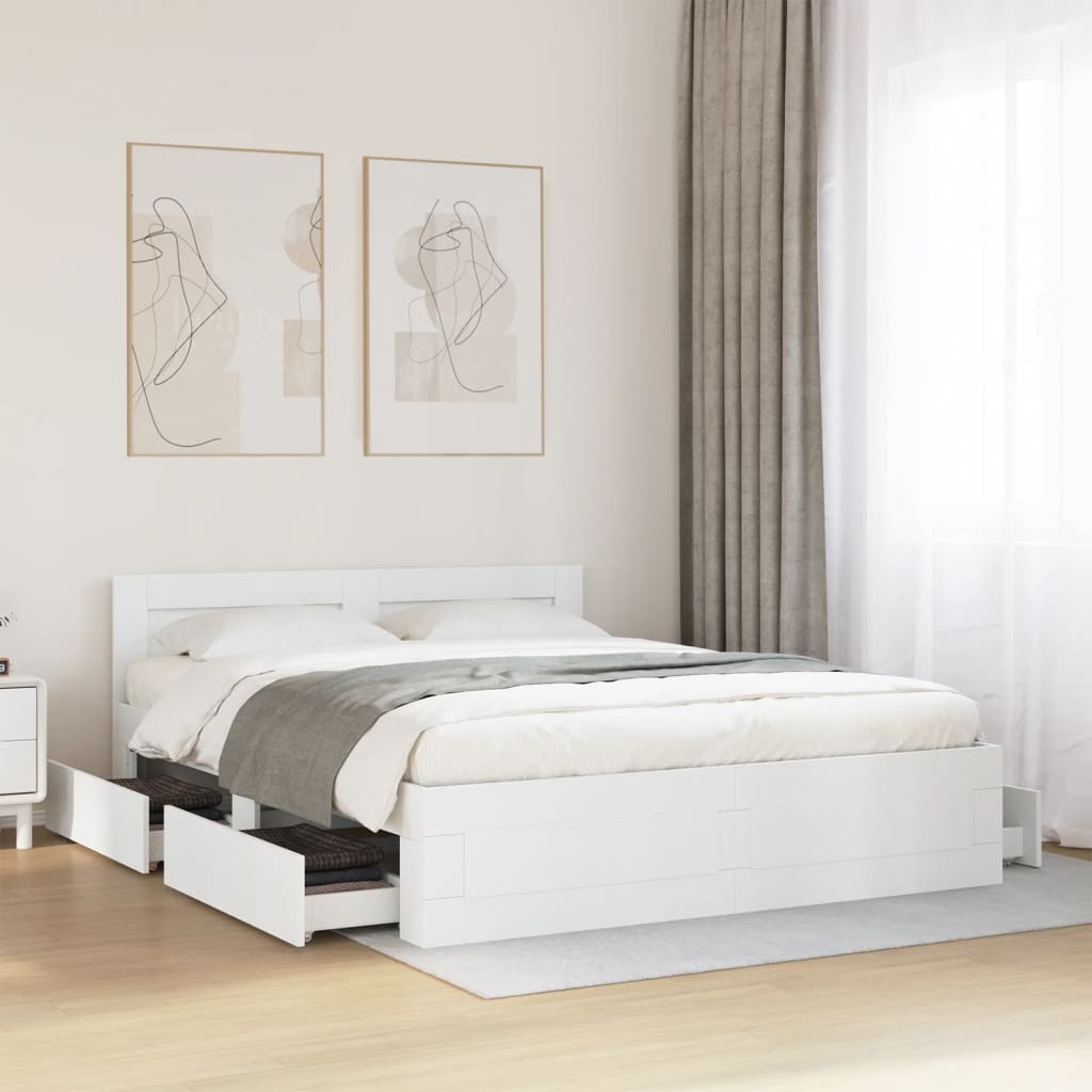 vidaXL Bed Frame with Headboard, without Mattress, White, 150x200 cm