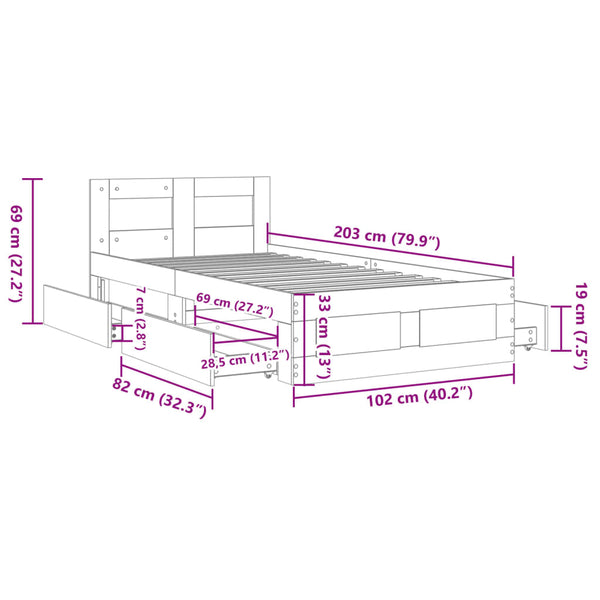 vidaXL Bed Frame with Headboard without Mattress Black 100x200 cm