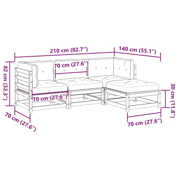 vidaXL 4-piece Garden Sofa Set with Cushions Solid Pine Wood