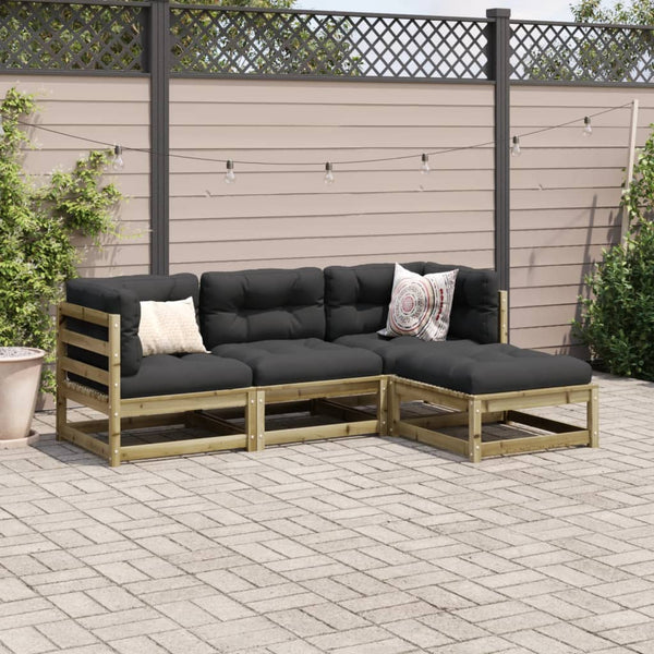 vidaXL 4-piece Garden Sofa Set with Cushions Impregnated Pinewood