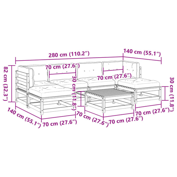 vidaXL 7-Piece Garden Sofa Set with Cushions Solid Pine Wood