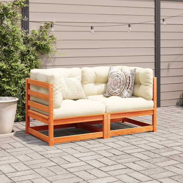 vidaXL 2-Piece Garden Sofa Set with Cushions Wax Brown Pinewood