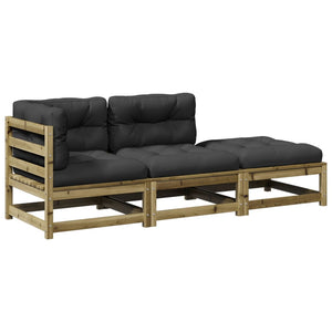 vidaXL 3-Piece Garden Sofa Set with Cushions Impregnated Pinewood
