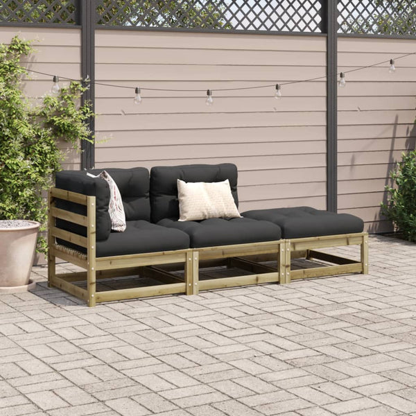 vidaXL 3-Piece Garden Sofa Set with Cushions Impregnated Pinewood
