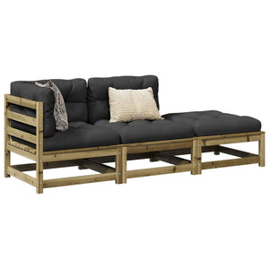 vidaXL 3-Piece Garden Sofa Set with Cushions Impregnated Pinewood