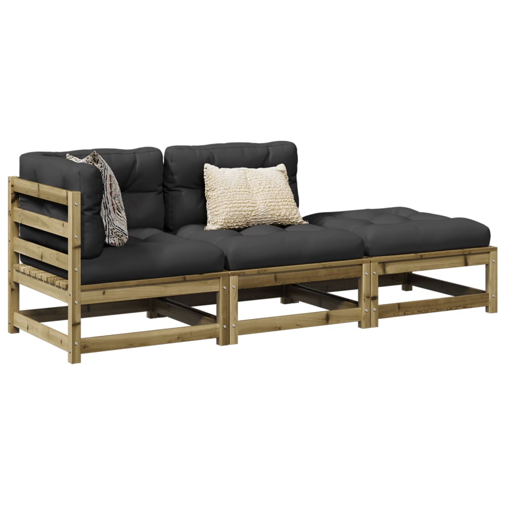 vidaXL 3-Piece Garden Sofa Set with Cushions Impregnated Pinewood