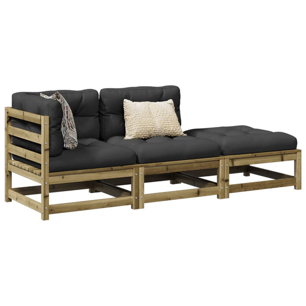 vidaXL 3-Piece Garden Sofa Set with Cushions Impregnated Pinewood