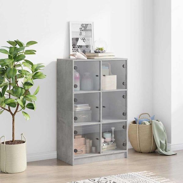 Betongraues Highboard mit Türen, 68x37x109 cm