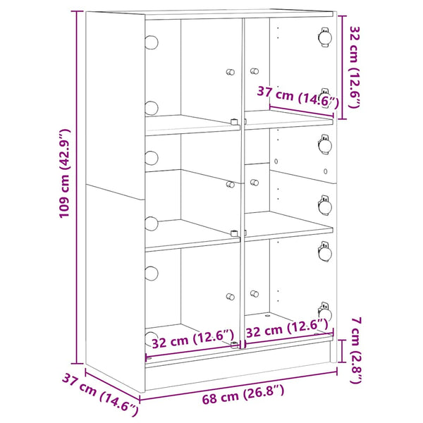 Betongraues Highboard mit Türen, 68x37x109 cm