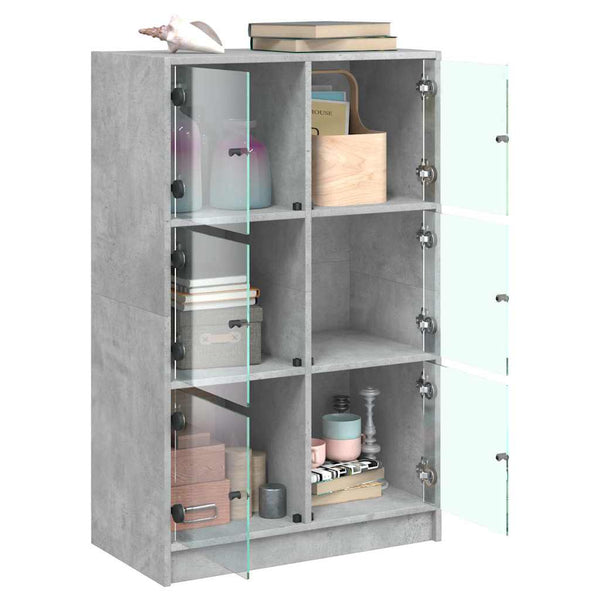 Betongraues Highboard mit Türen, 68x37x109 cm