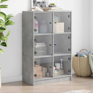 Betongraues Highboard mit Türen, 68x37x109 cm
