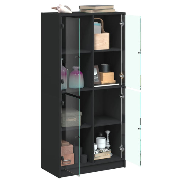 Schwarzes Highboard mit Türen, 68x37x142 cm