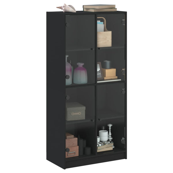 Schwarzes Highboard mit Türen, 68x37x142 cm