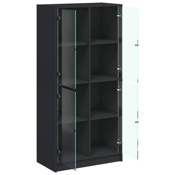 Schwarzes Highboard mit Türen, 68x37x142 cm