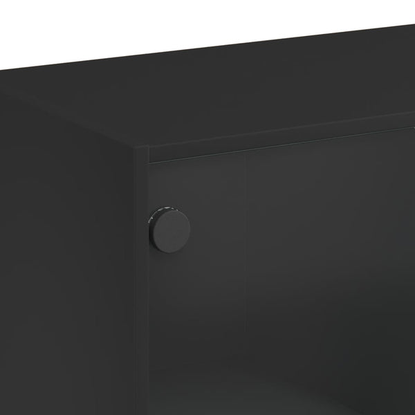 Schwarzes Highboard mit Türen, 68x37x142 cm