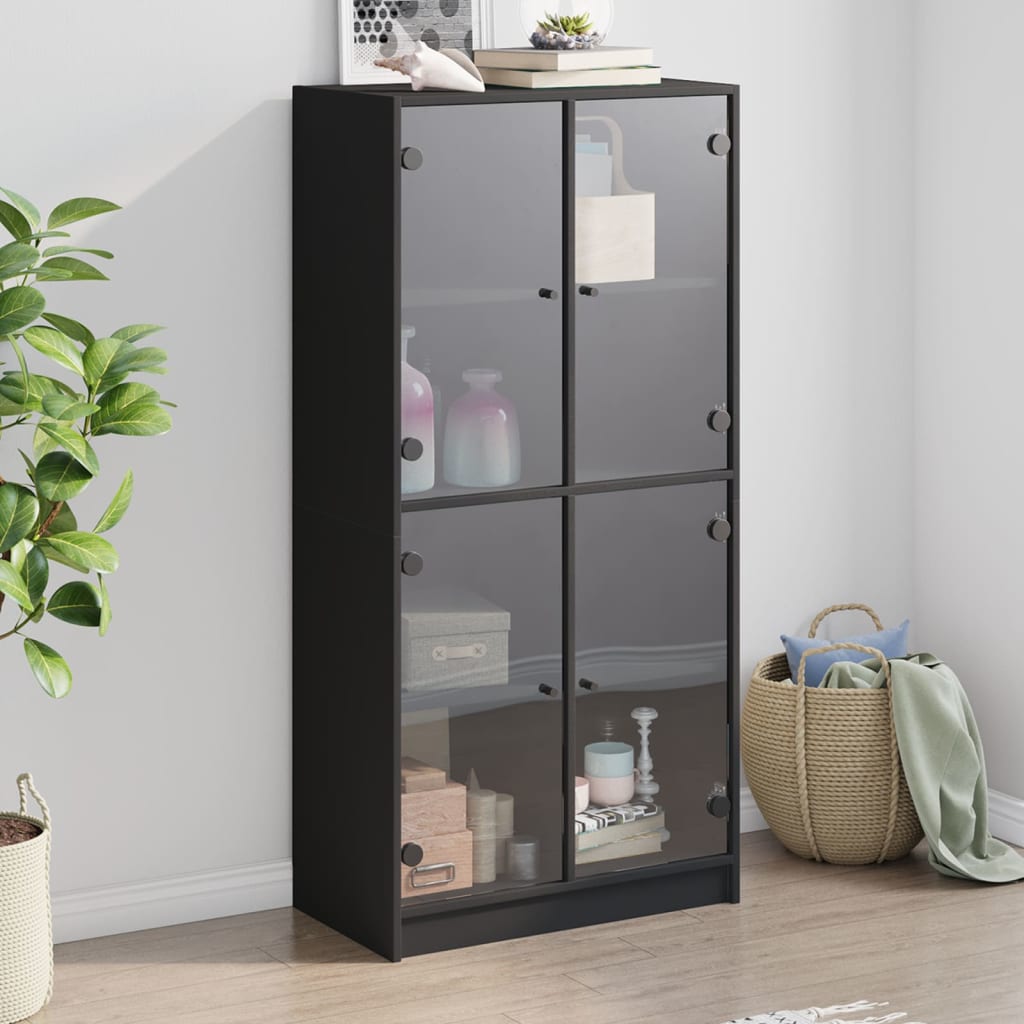 Schwarzes Highboard mit Türen, 68x37x142 cm