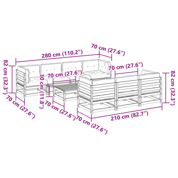 vidaXL 8-piece Garden Sofa Set with Cushions Impregnated Pinewood