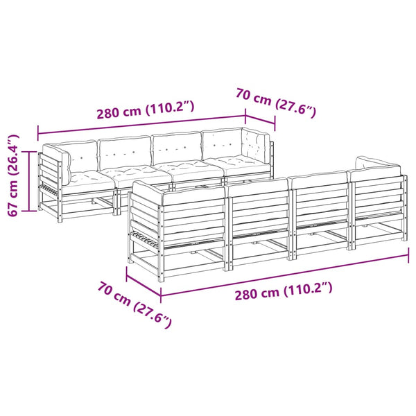 vidaXL 9-piece Garden Sofa Set with Cushions Solid Pine Wood