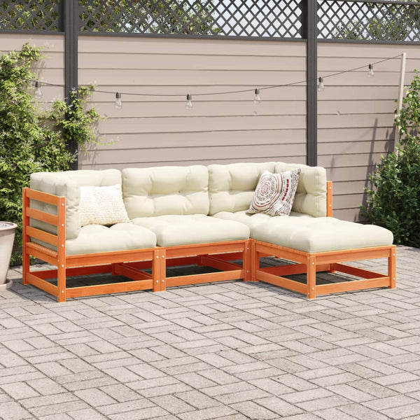 vidaXL 4-Piece Garden Sofa Set Waxed Brown Solid Pine Wood