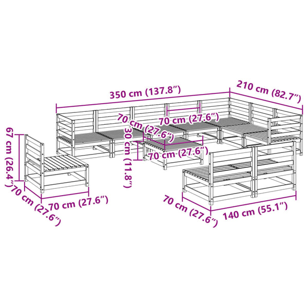vidaXL 11-Piece Garden Sofa Set Wax Brown Solid Pine Wood