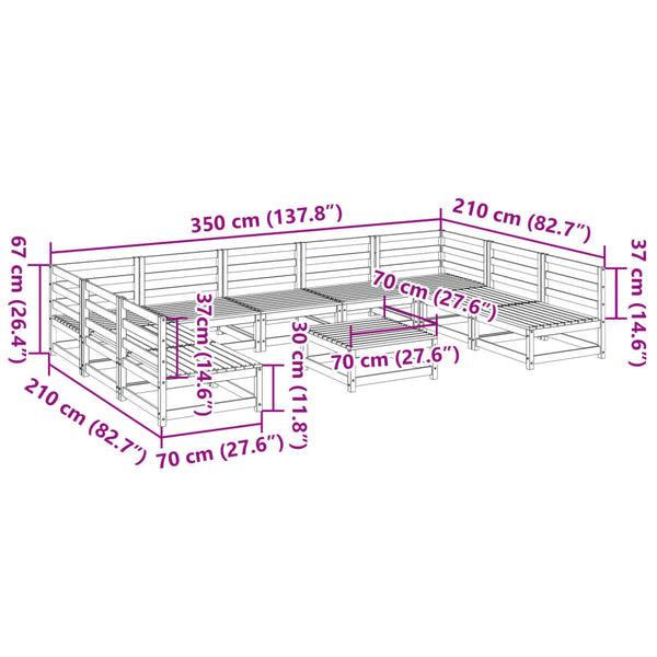 vidaXL 10-Piece Garden Sofa Set Waxed Brown Solid Pine Wood