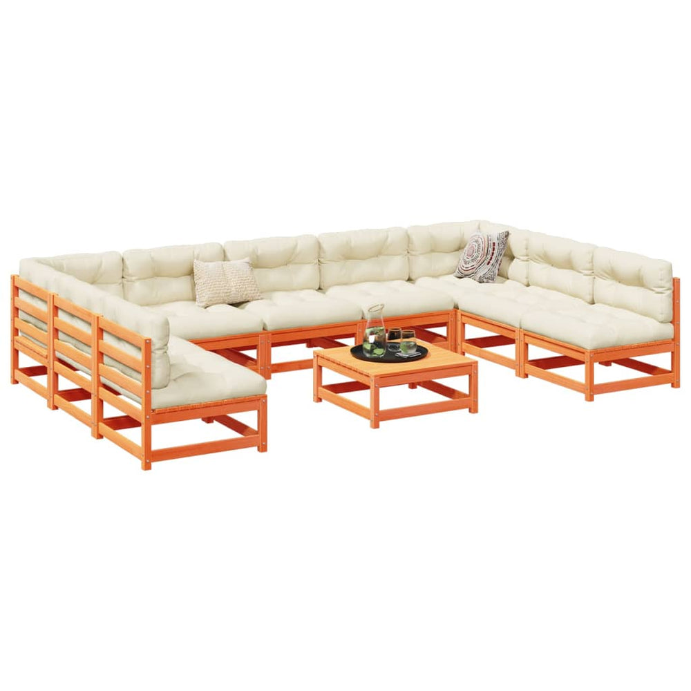 vidaXL 10-Piece Garden Sofa Set Waxed Brown Solid Pine Wood