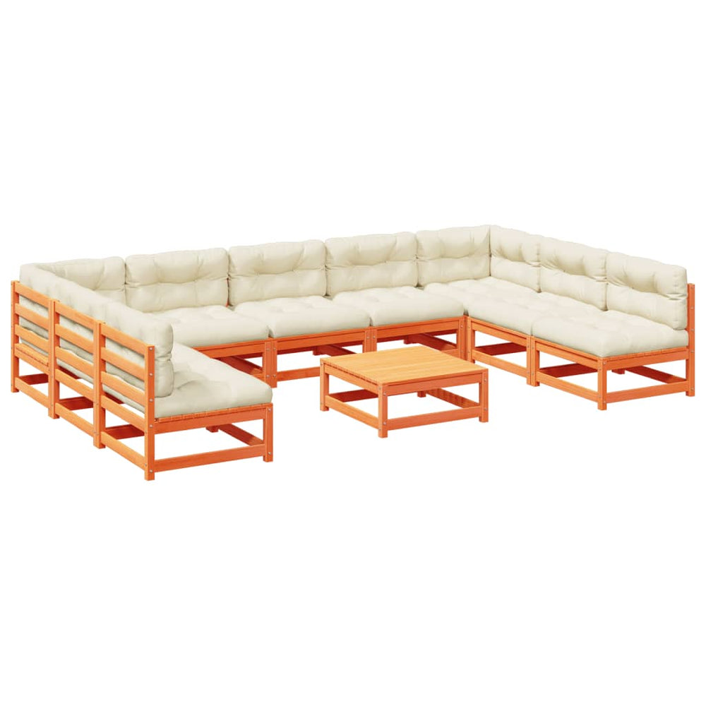 vidaXL 10-pc. Garden Sofa Set with Cushions Waxed Brown Pine Wood