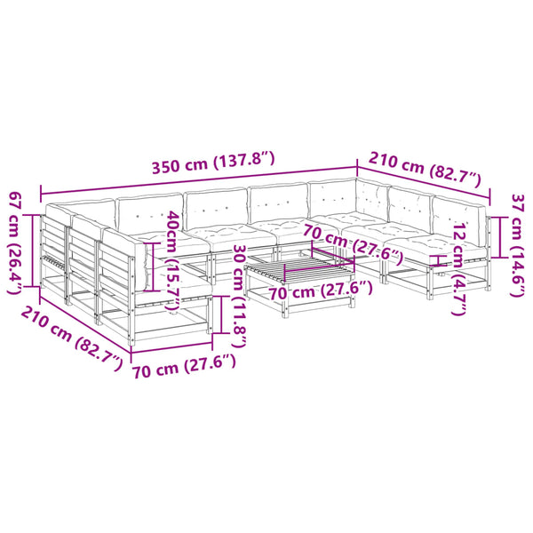 vidaXL 10-piece Garden Sofa Set with Cushions Solid Douglas Fir