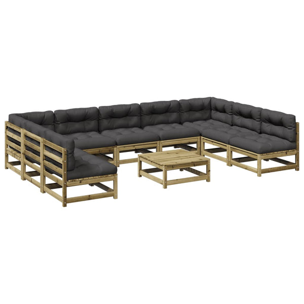 vidaXL 10-pc. Garden Sofa Set with Cushions Impregnated Pinewood