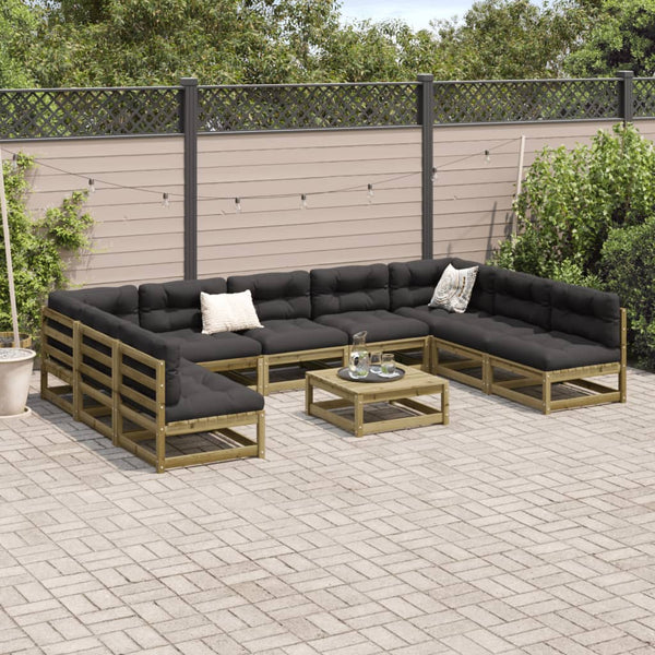 vidaXL 10-pc. Garden Sofa Set with Cushions Impregnated Pinewood