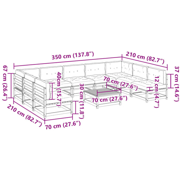 vidaXL 10-pc. Garden Sofa Set with Cushions Impregnated Pinewood