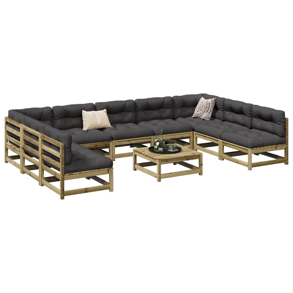 vidaXL 10-pc. Garden Sofa Set with Cushions Impregnated Pinewood