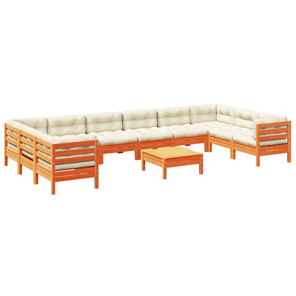 vidaXL 11-Piece Garden Sofa Set with Cushions Waxed Brown Pine Wood