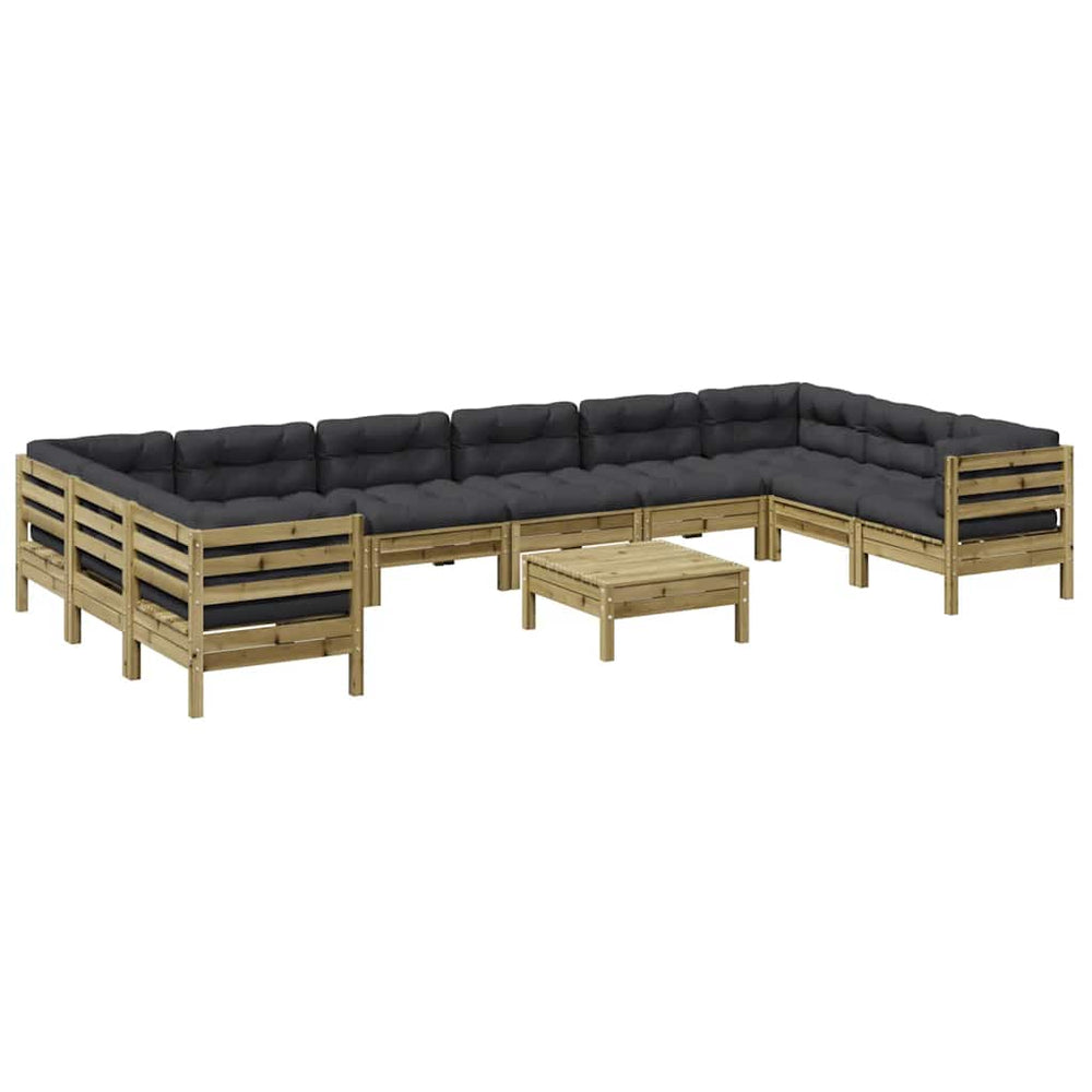 vidaXL 11-pc. Garden Sofa Set with Cushions Impregnated Pine Wood