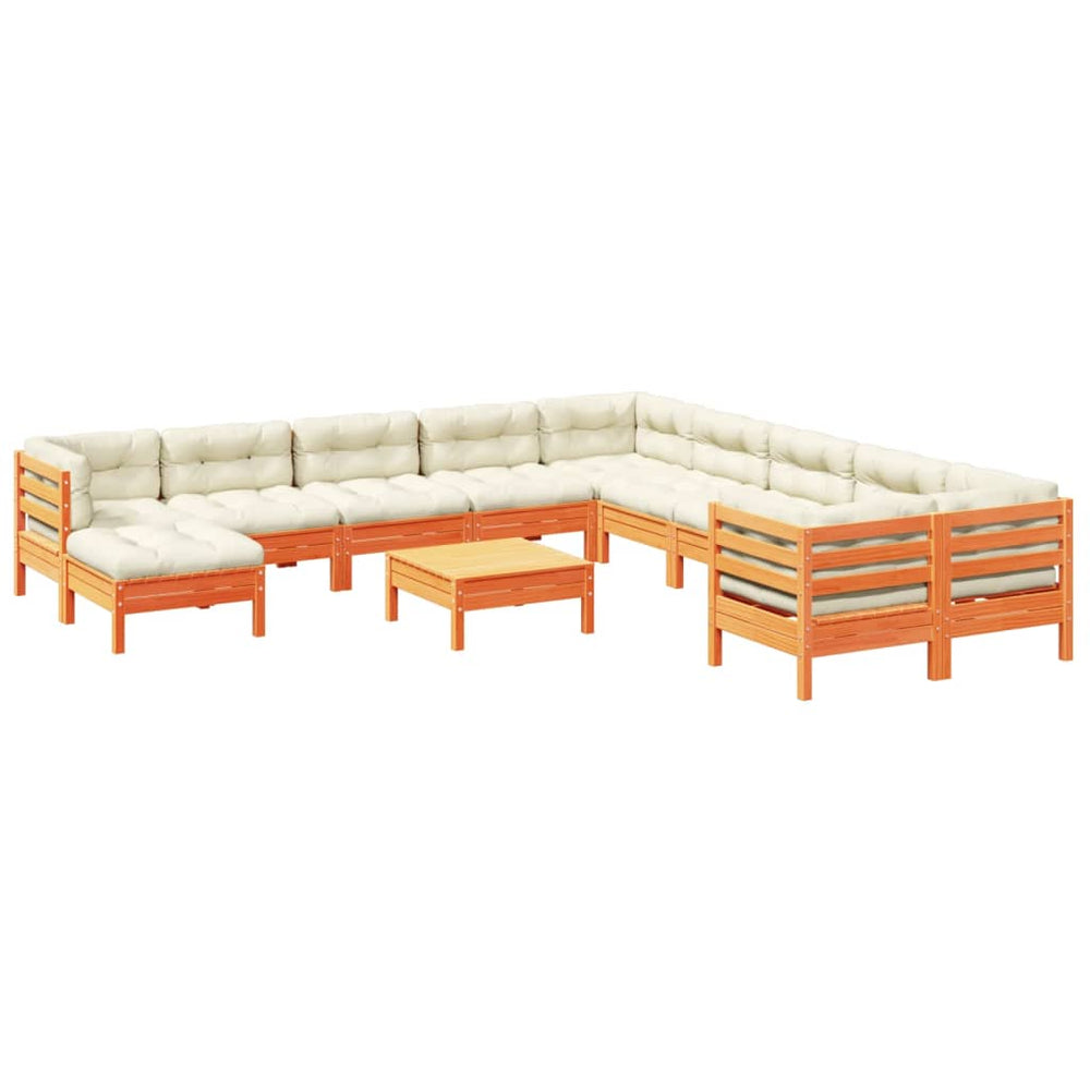 vidaXL 12-piece Garden Sofa Set with Cushions Honey Brown Pine Wood
