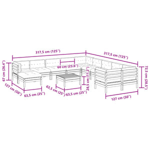vidaXL 12-piece Garden Sofa Set with Cushions Honey Brown Pine Wood