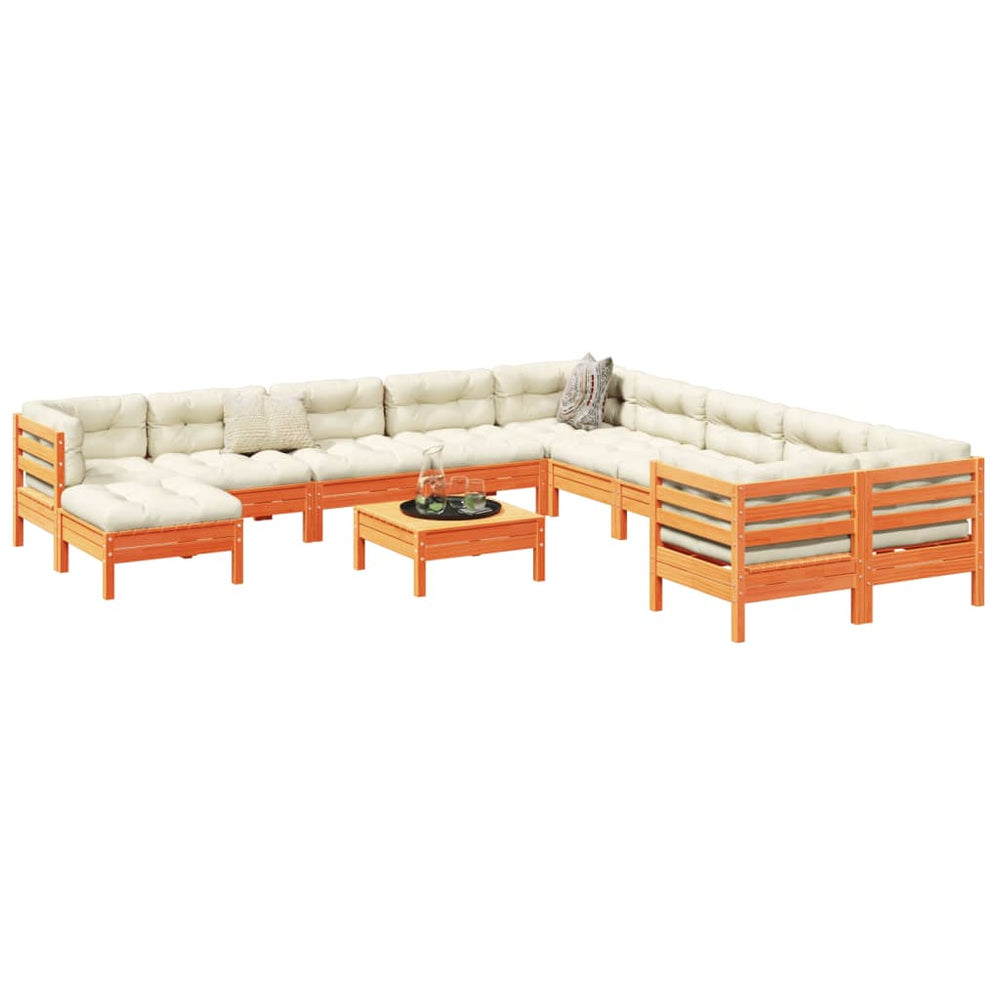 vidaXL 12-piece Garden Sofa Set with Cushions Honey Brown Pine Wood