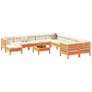 vidaXL 12-piece Garden Sofa Set with Cushions Honey Brown Pine Wood