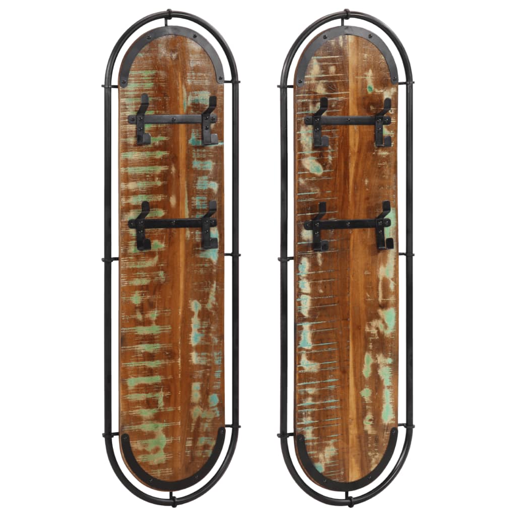 vidaXL Wall-Mounted Coat Racks with 4 Hooks 2 pcs. Solid Reclaimed Wood