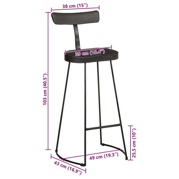 vidaXL Bar Stools 2 pcs Black 49x43x103 cm Solid Mango Wood