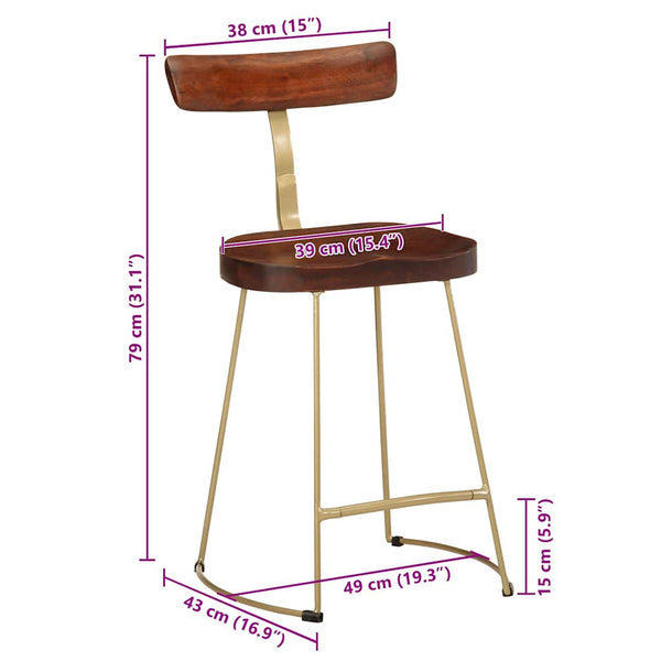 vidaXL Bar Stools 2 pcs 49x43x79 cm Solid Mango Wood
