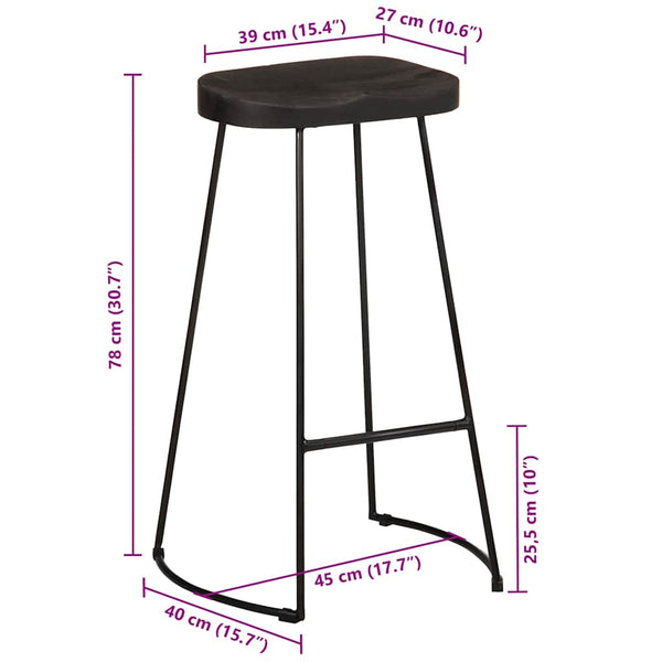 vidaXL Bar Stools 2 pcs Black 45x40x78 cm Solid Mango Wood