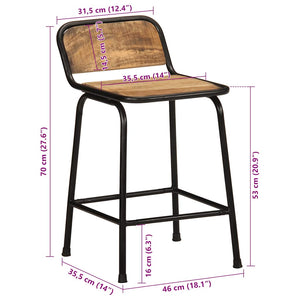 vidaXL Bar Stools 2 pcs 46x35.5x70 cm Rough Solid Mango Wood